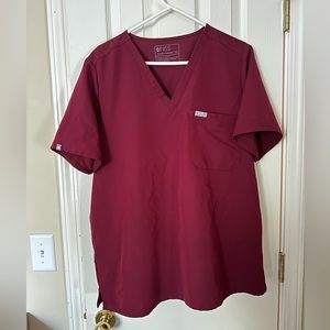 Figs Catarina One Pocket Scrub Top in Burgundy